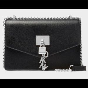 DKNY BLACK ELISSA PEBBLED LEATHER SHOULDER BAG